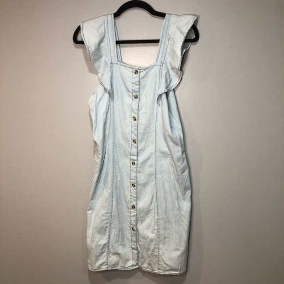 M.P.H. Collection Ruffle Light Wash Denim Dress - Picture 1 of 5